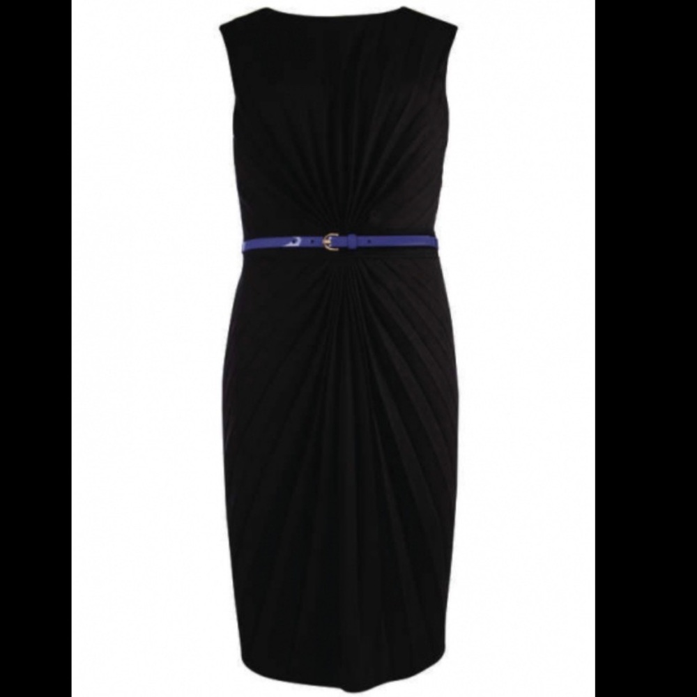Ted baker black pleated cinched waist dress